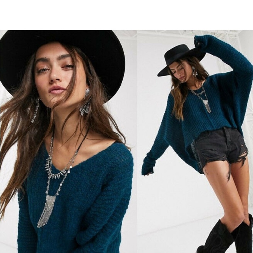 Free People Moonbeam V-Neck boho knit Sweater NWT